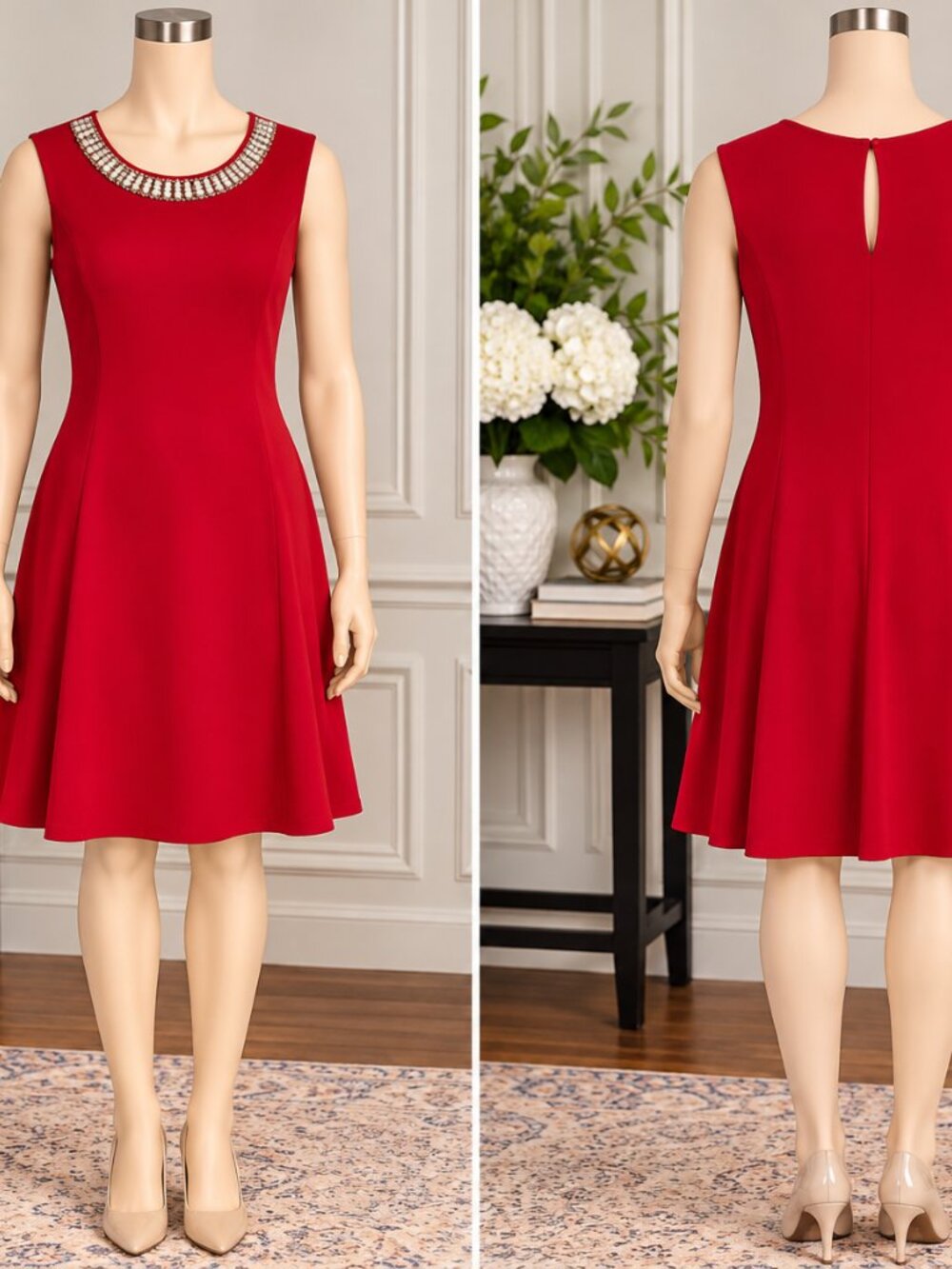 ❤️ CB Established 1962 Red Embellished Neck Dress